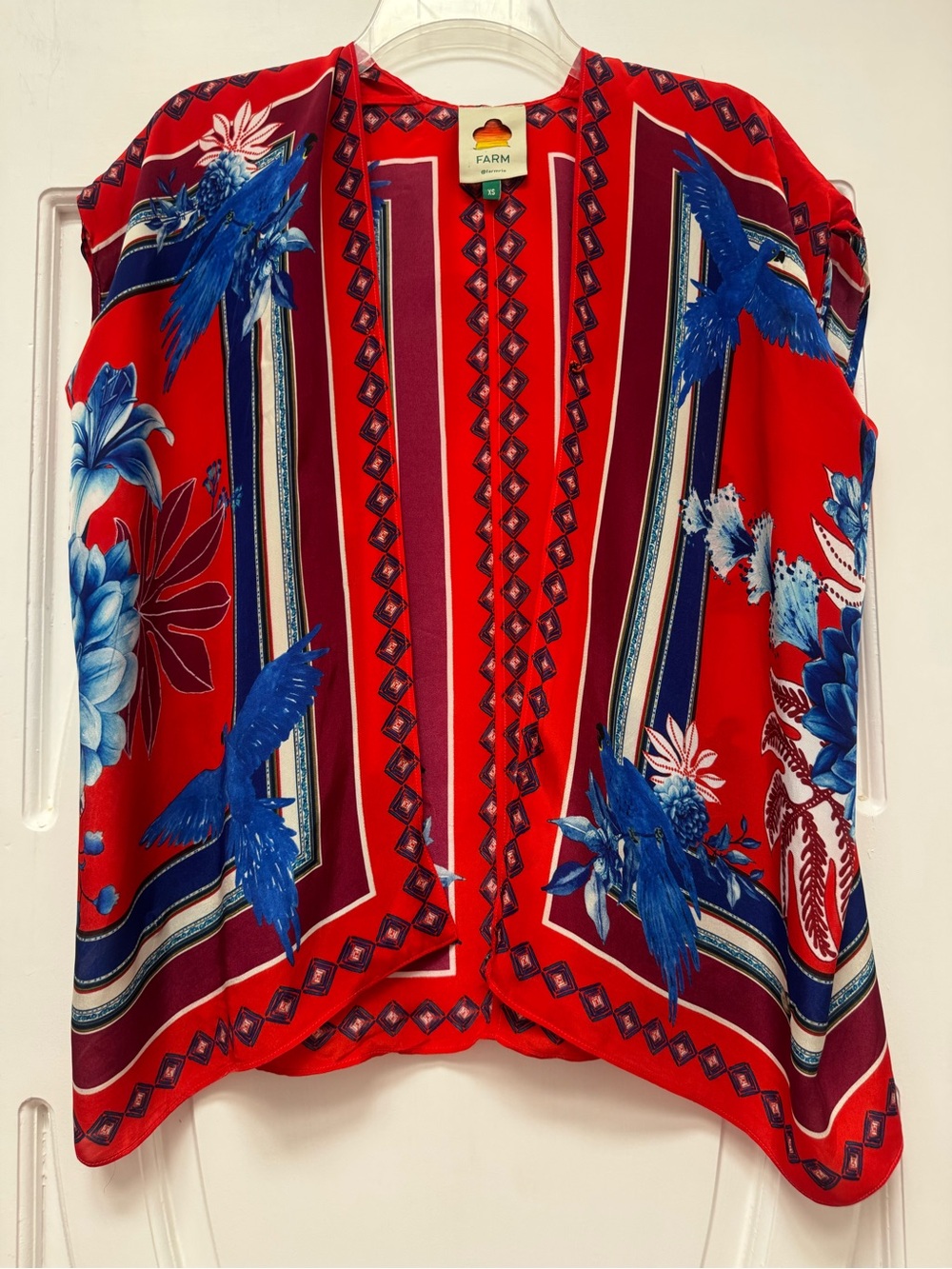 Farm Rio Red Floral-Print Open Front light Weight Shrug Jacket Size XS
